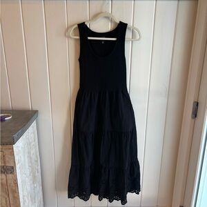 GAP Black Midi Dress with Eyelet Hem